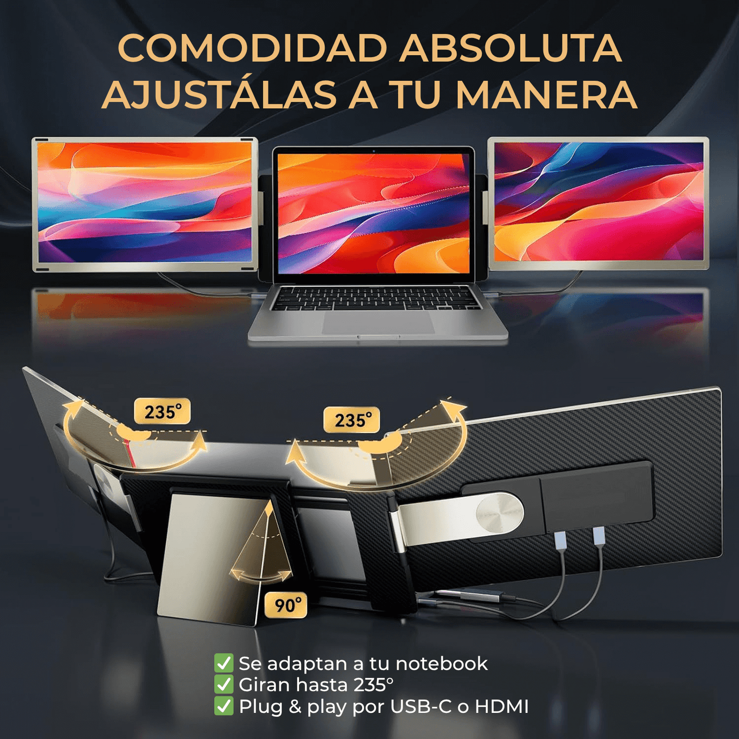 VARIIC S6 pantalla triple en setup de trabajo remoto