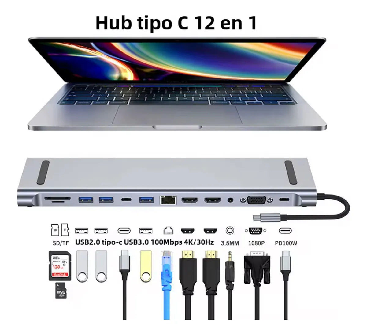 Hub USB-C 12 en 1 - Docking Station Profesional