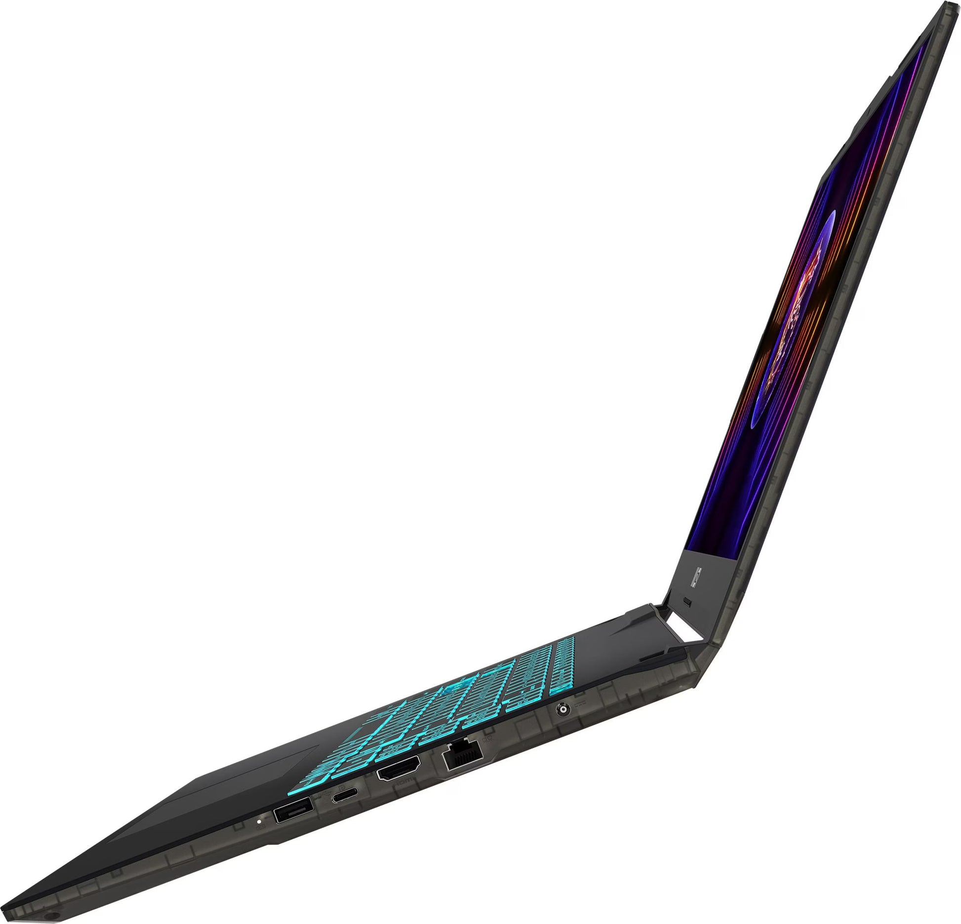 MSI Cyborg 15 diseño translúcido futurista vista lateral